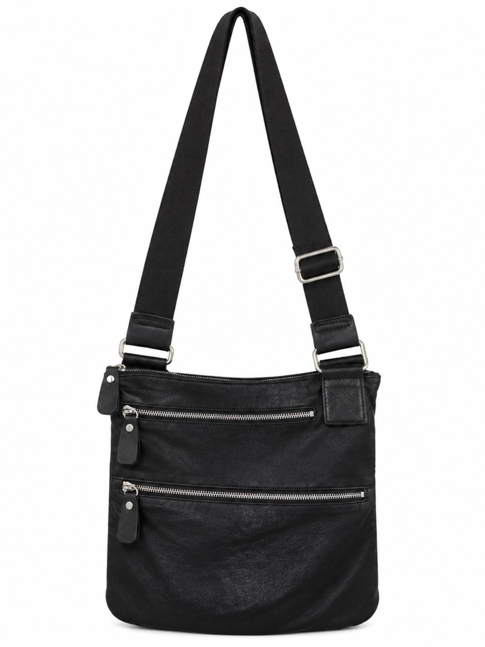 MARGOT Women's Black Leather Crossbody Bag with Dual Zip Pockets